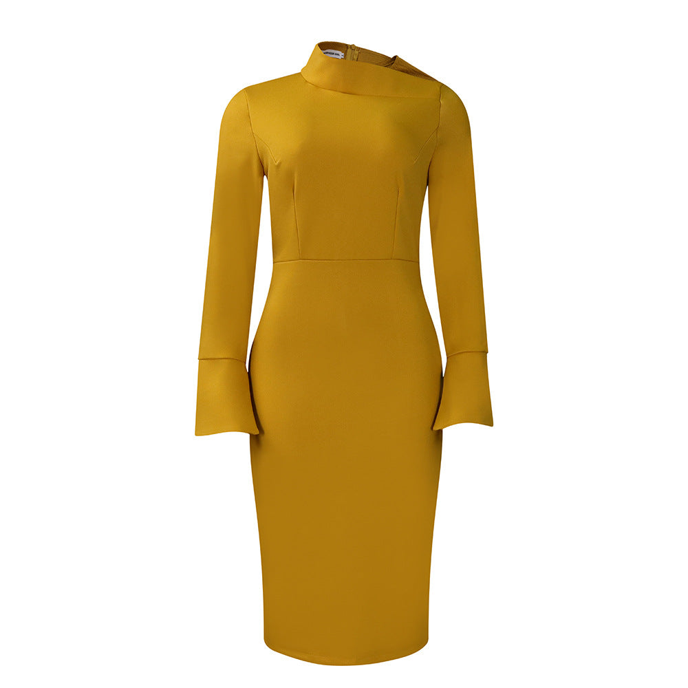 Women Dress Fall/Winter Diagonal Collar Women's Clothing