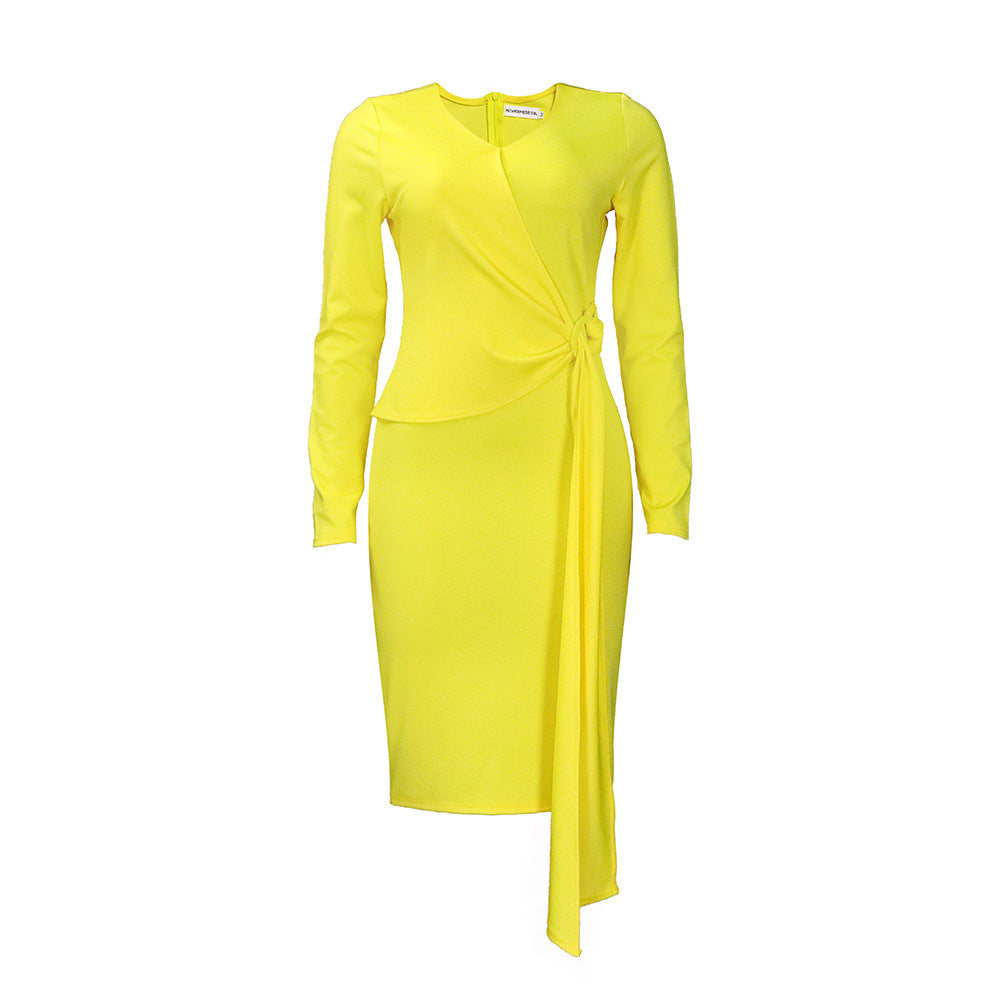 Women Dress Fashion plus Size V-neck Long-Sleeve Dress